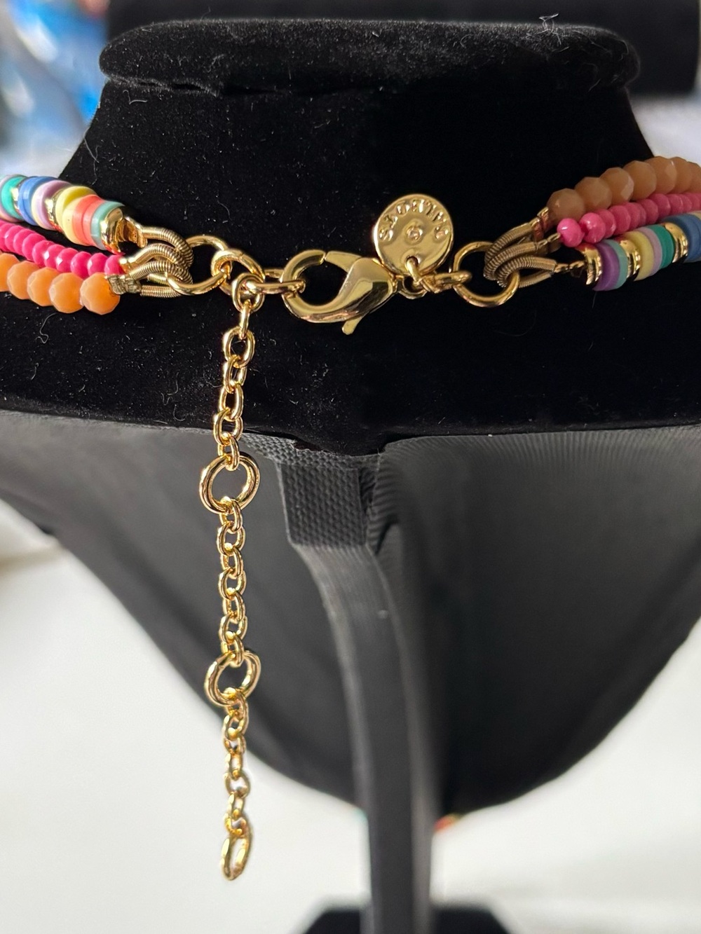 Colorful 3 Strand Beaded Necklace Rainbow Heishi Gold Tone Layered Boho Beach - Picture 3 of 5